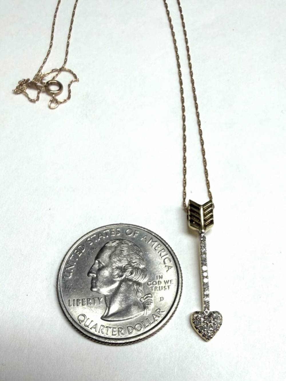 10k Yellow Gold Natural Diamond Heart Arrow Pendant Necklace - Picture 4 of 5